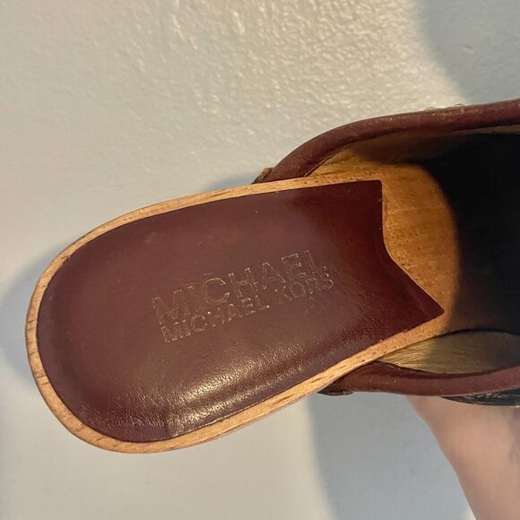 Vtg 90s Y2K Michael Kors Brown Leather Platform Studded Clogs Mules Heels - 8 US - Picture 5 of 8